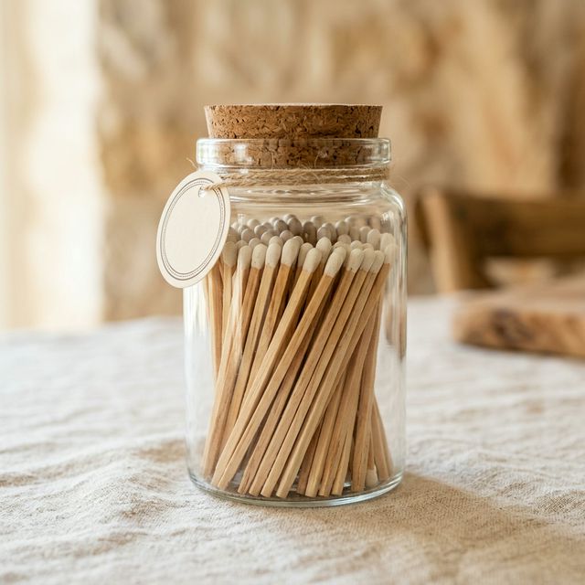 Fósforos artesanales junto a velas aromáticas