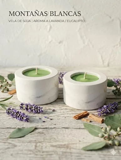 Vela aromática en contenedor de cemento blanco